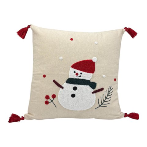 Decorative pillow with punch embroidery - Christmas - snowman - 43 x 43cm