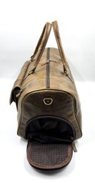 Borsa da viaggio fatta a mano in pelle marocchina verde oliva - Borsone artigianale "Forest Moss" a 6 tasche con scomparto per scarpe dedicato