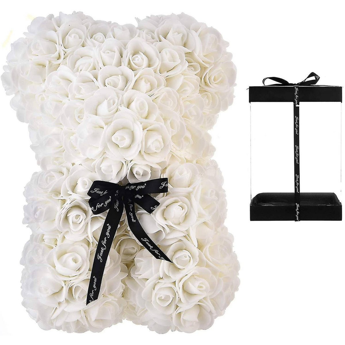 Rosen-Teddybär 25cm Weiß