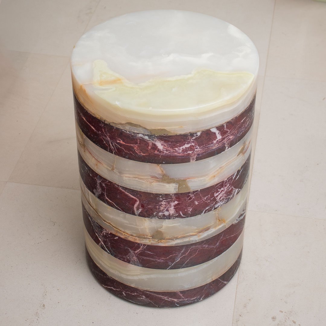 Table Basse Marbre Rouge et Onyx Blanc