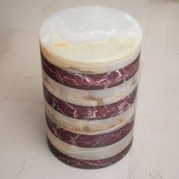 Table Basse Marbre Rouge et Onyx Blanc