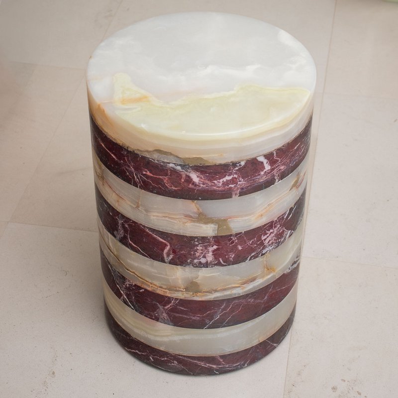 Table Basse Marbre Rouge et Onyx Blanc