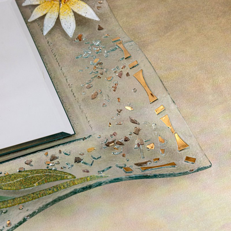 Firkantet væg spejl i Murano Glass, favoriserer gaveide, blomster gulddekoration cm. 37