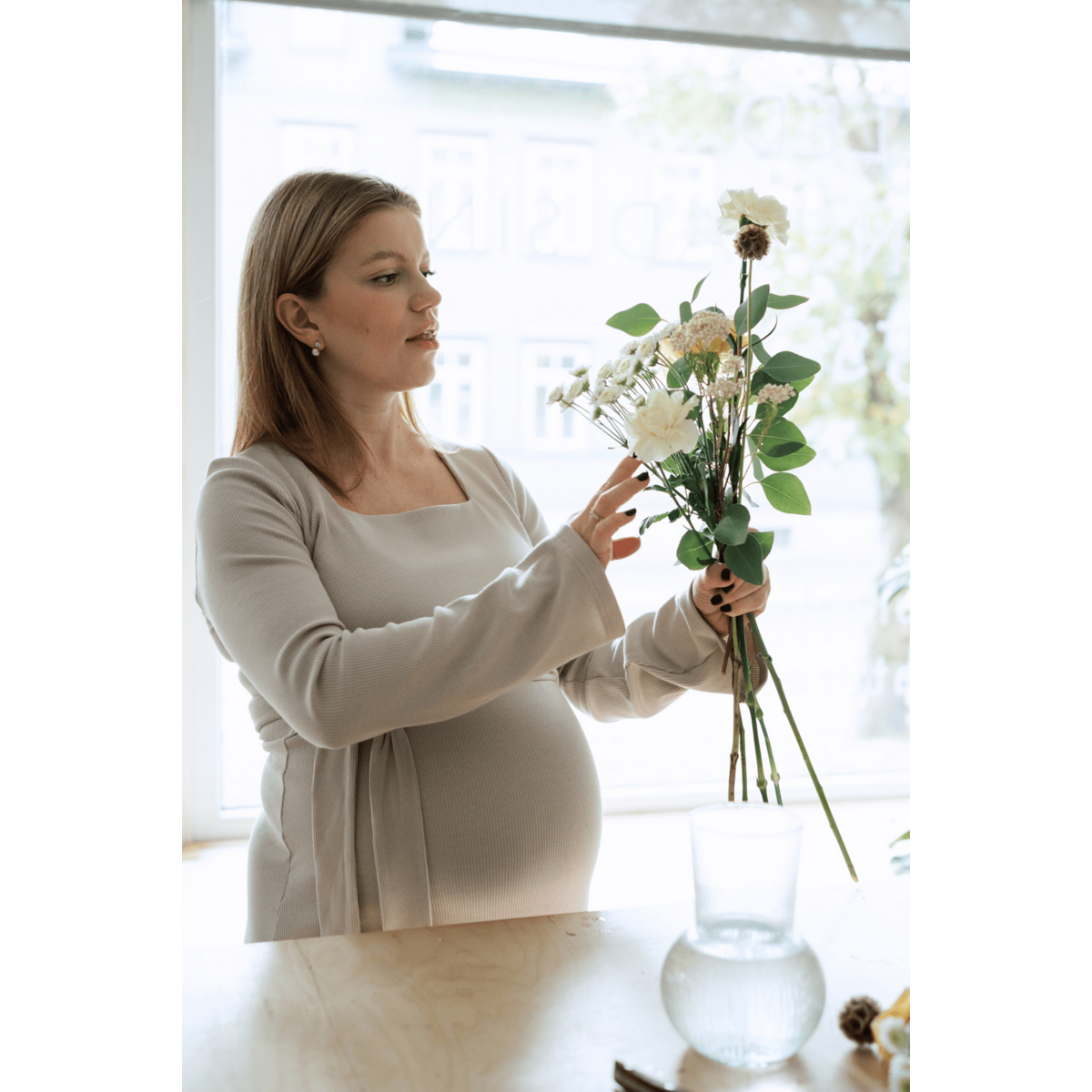 Robe de maternité et infirmière Tisu, beige crème