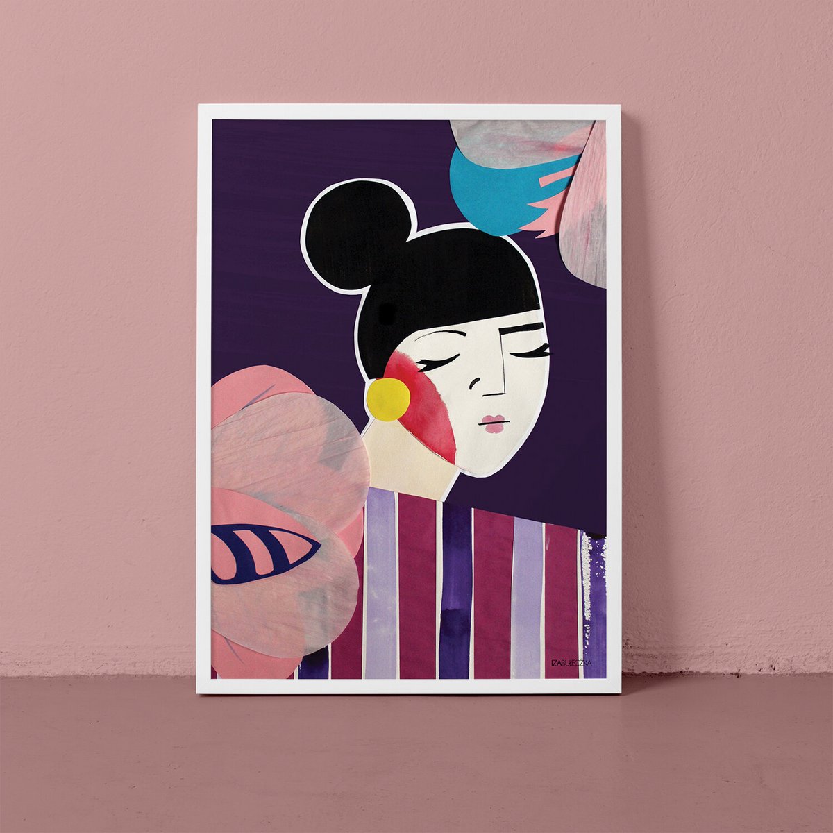 Collage en violeta: Dama en Flores