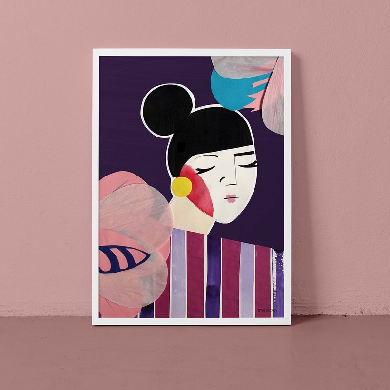 Collage in viola: Lady in Flowers
