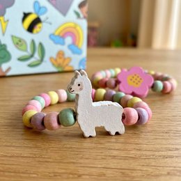 Wooden Bead Bracelet with Wooden Figurine Charm