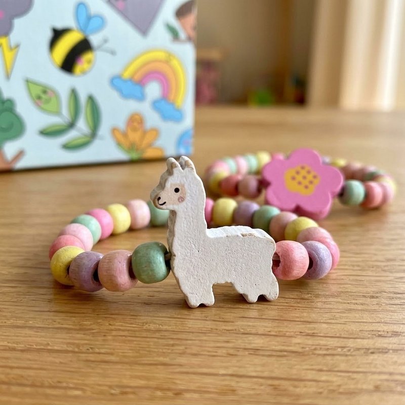 Wooden Bead Bracelet with Wooden Figurine Charm