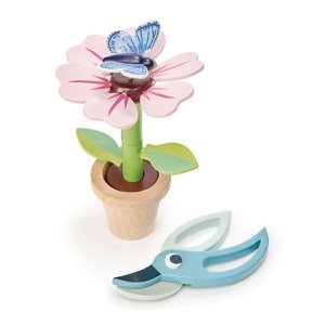 Stellen Sie Blumentopf mit Blume-Schmetterling ein