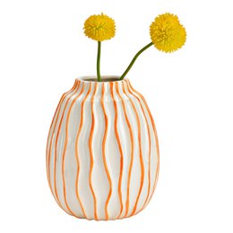 Vaso a righe in ceramica, bianco/arancione (L/A/P) 14x18x14 cm