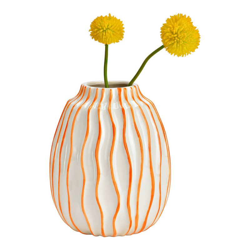 Vaso a righe in ceramica, bianco/arancione (L/A/P) 14x18x14 cm