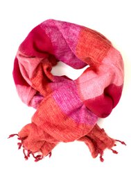 Red handwoven yak wool scarf, 190x75 cm in size.