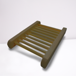  Bamboo soap dish with slatted design for drainage. Rectangular shape with natural bamboo material.