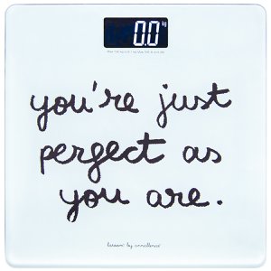 Badewaage „you are perfect“ weiß mit weißem hintergrundbeleuchtetem LCD und Lithiumbatterie
