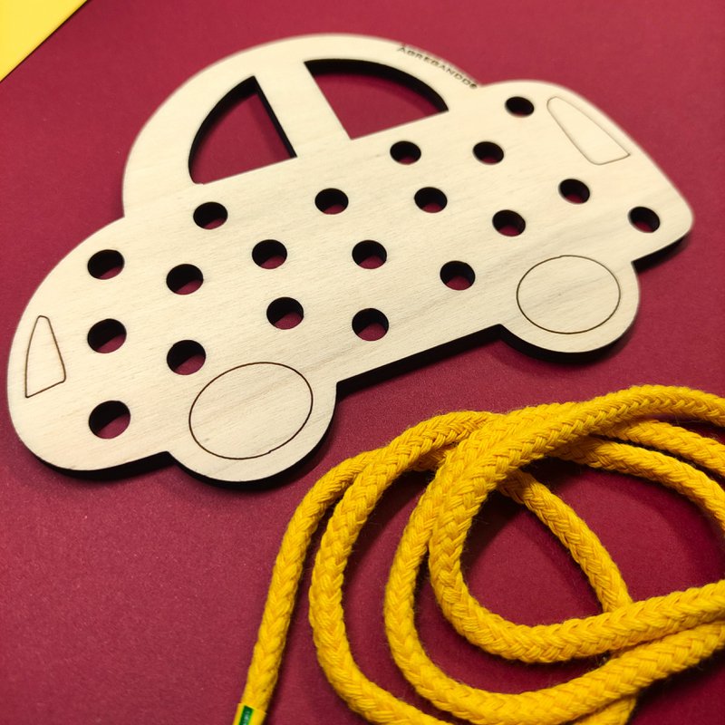 Montessori Schnürungautospielzeug, Holzspielzeug für Kinder- und Kindermotor -Fähigkeitenentwicklung