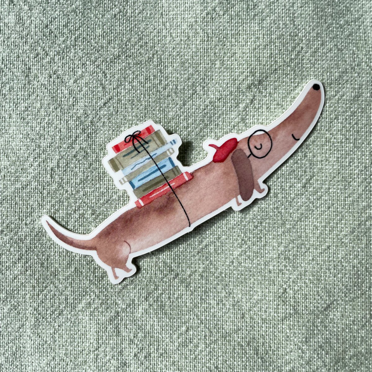 Vinyl sticker dachshund with books