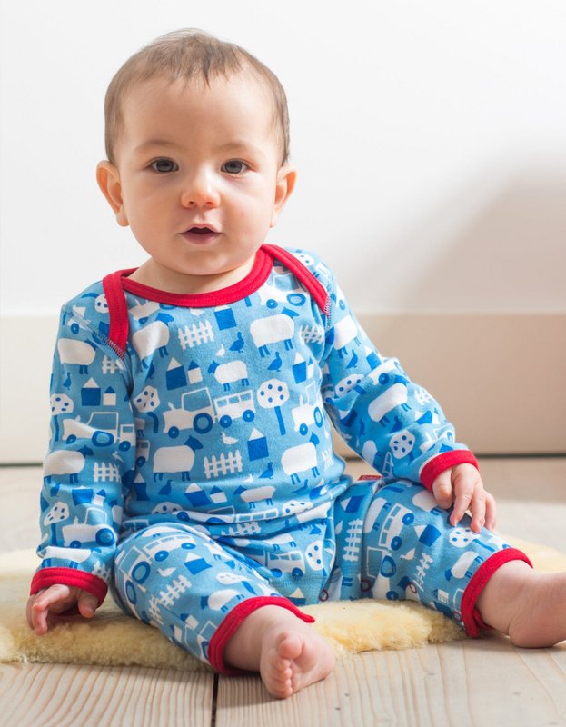 Bio-Baumwoll Baby Schlafanzug einteilig mit Bauernhof-Druck