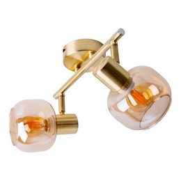 2er Spot/Lampa sufitowa „Libby”, klasyczna lampa sufitowa wykonana z mosiężnego metalowego i zabarwionego szkła w bursztynie, z gniazdem E14, do jadalni, salonu, korytarza lub biura, 40 cm długości