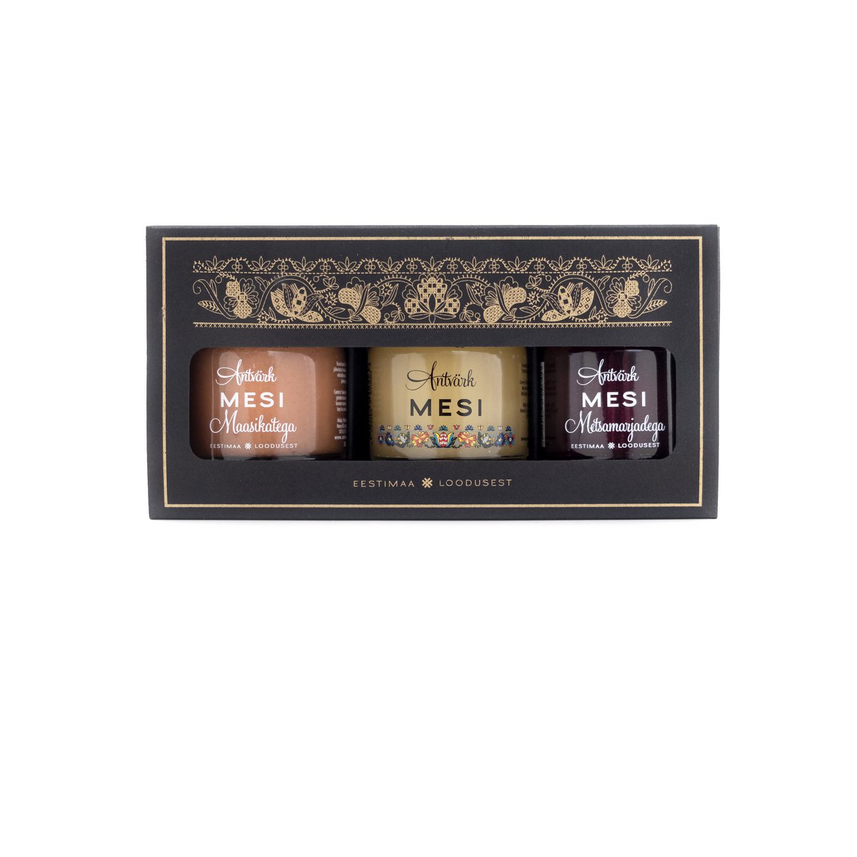 3x50 g package: blossom honey, honey with strawberries, honey with wild berries