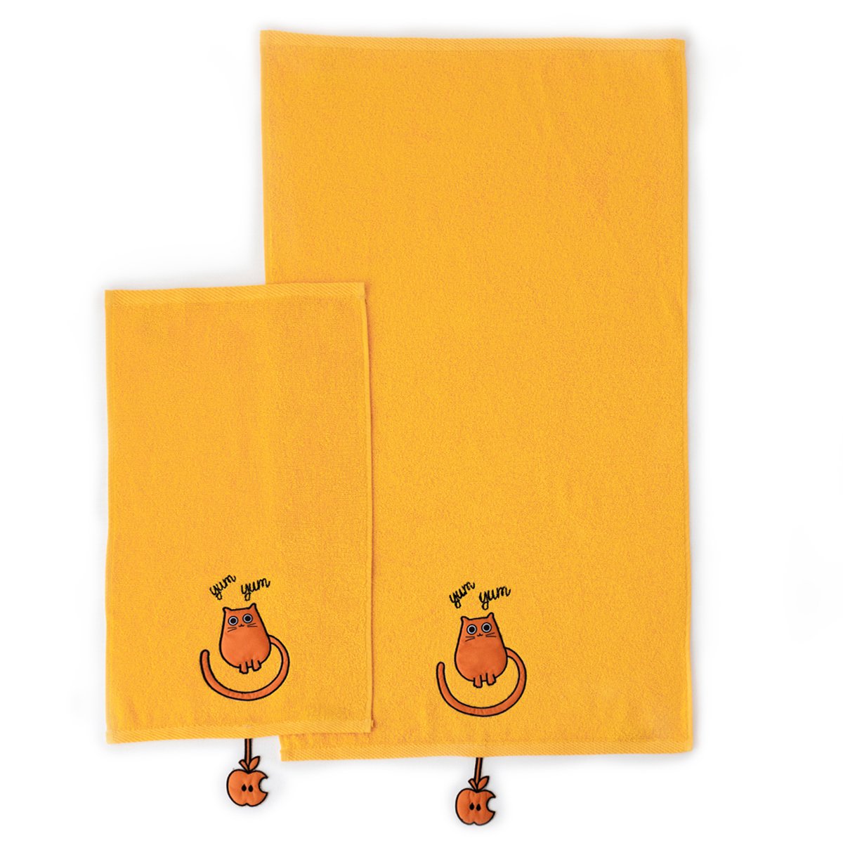 Milk & Moo Kinderhandtuch-Set mit 2 Chubby Cat, %100 Baumwolle