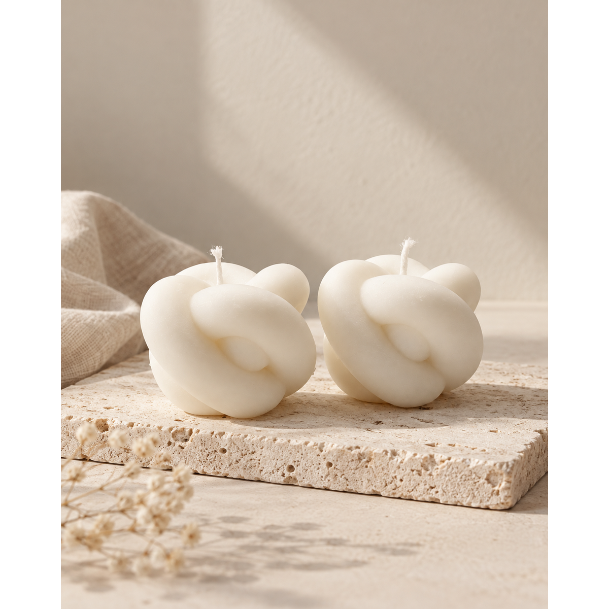 Set mit 2 geknoteten Kerzen | Rapswachs