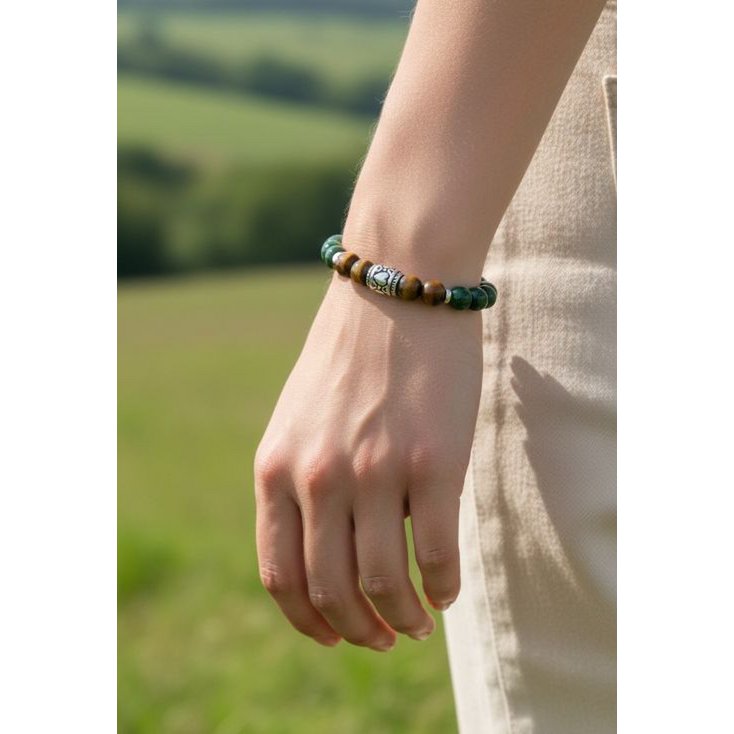 Women's bracelet Tiger Eye 8 mm and incense scent beads with stainless steel basic bead.