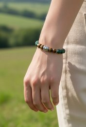 Damesarmband Tijgeroog 8 mm en wierook geurkralen met RVS basic kraal.