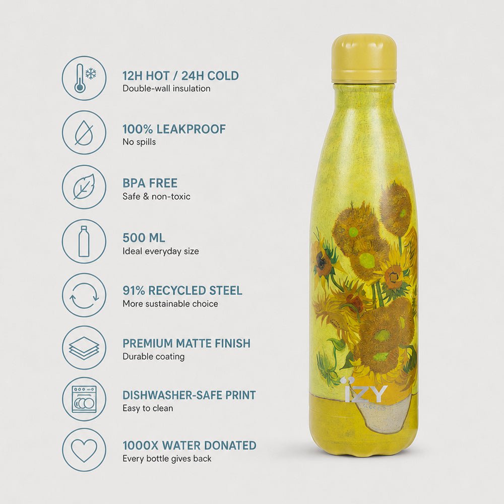 IZY Thermos Bottle - Sunflowers - Van Gogh - 500ML To-Go Insulated Water Bottles