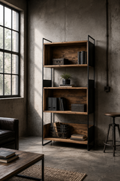 Librería de madera y hierro 90 x 36 x 190 h cm