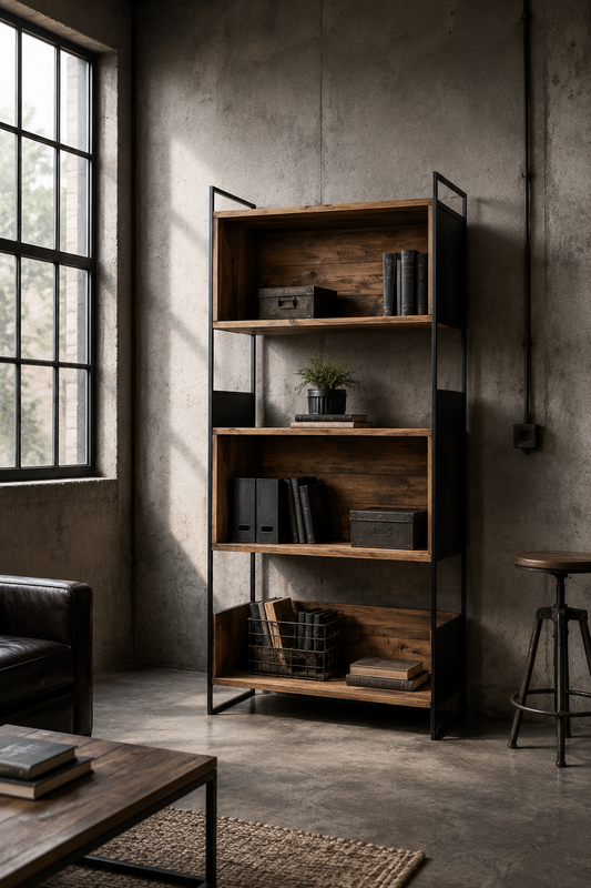 Librería de madera y hierro 90 x 36 x 190 h cm