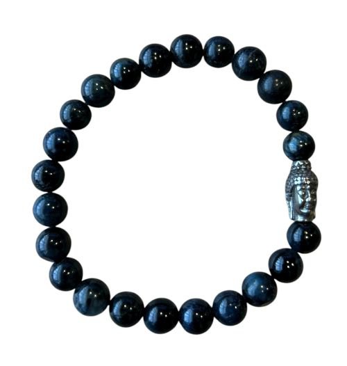Herrenarmband Falkenauge 8 mm mit Buddha-Perle