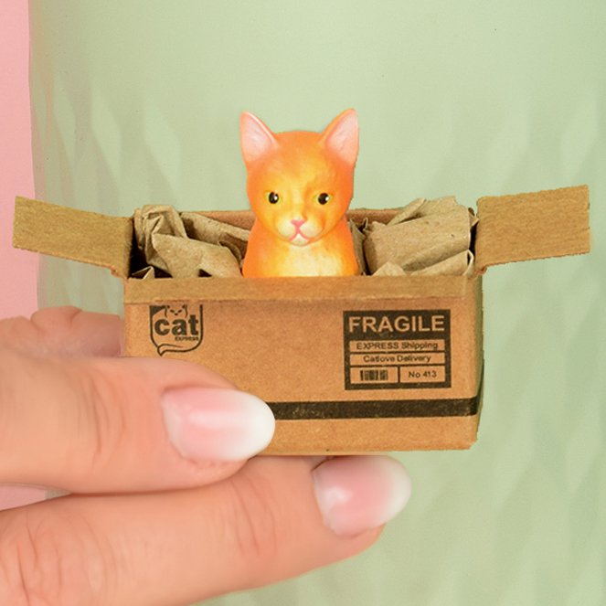 Magnete gatto fatto a mano "Arancione" - Mini scatola con magnete al neodimio