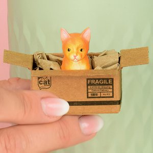 Handgefertigter Katzenmagnet „Orange“ – Mini-Box mit Neodym-Magnet