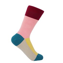 Women's pink, burgundy, and teal color block socks with a soft, comfortable material.