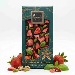 PREMIUM Milchschokolade - Erdbeere, Pistazien, Basilikum 95g