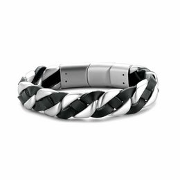 Sort læderarmbånd med stålled