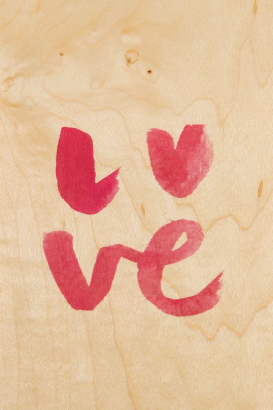 painted words love wooden postcard