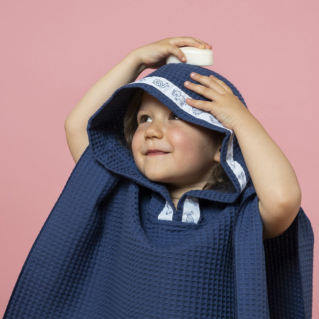 Marineblauer Waben-Badeponcho für Babys