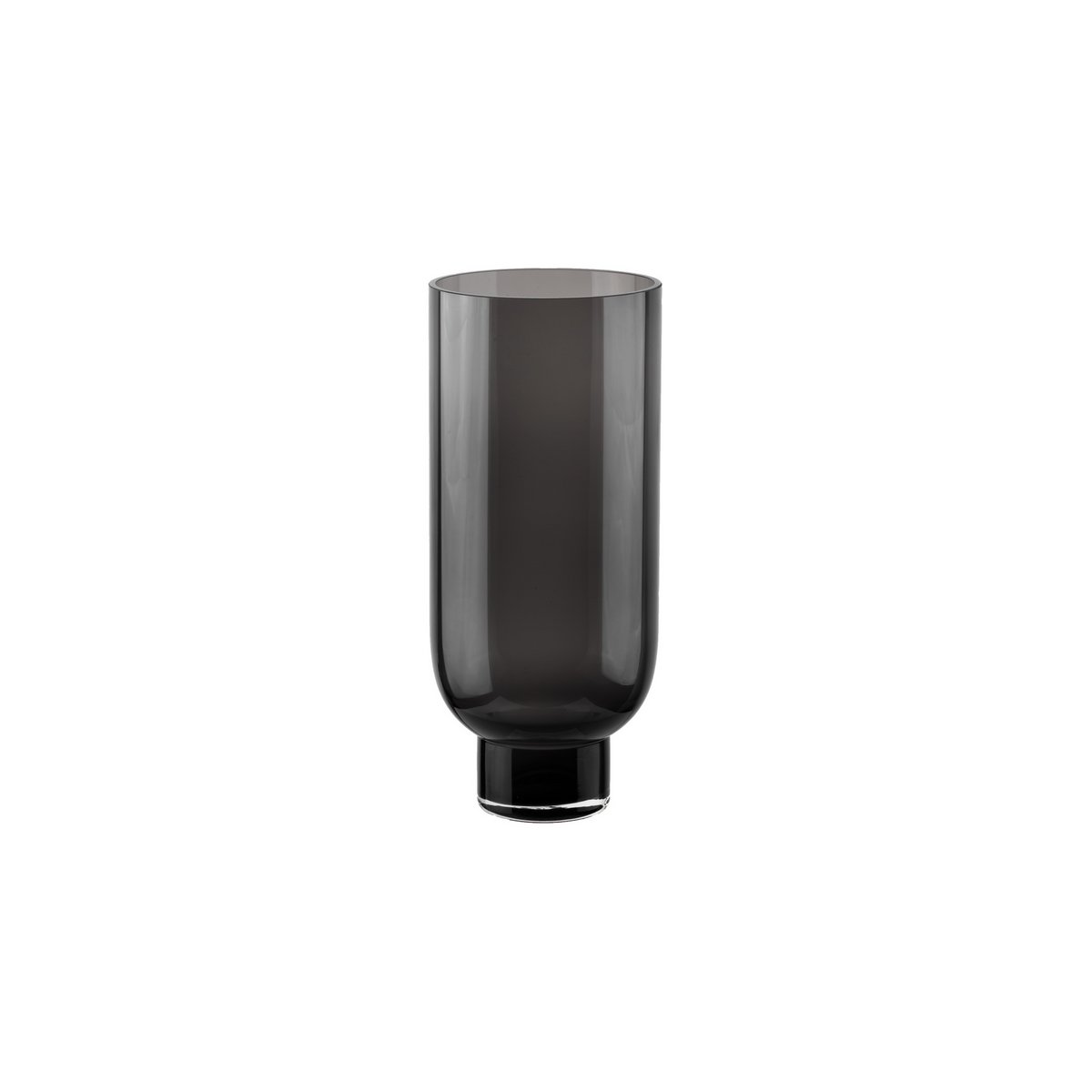 Vaso in vetro moderno e sobrio, forma cilindrica su base elegante, grigio scuro, OMAHA14GR