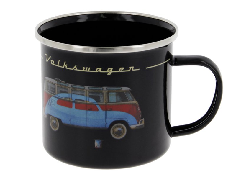Volkswagen VW T1 Bus Emaljekrus 500ml i gaveæske - Samba & Beetle/Sort