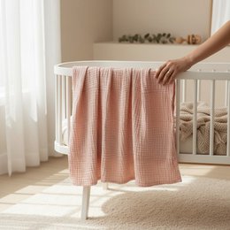 Nuvinokids® 6-lags bomuldsmuslin babytæppe blød pink
