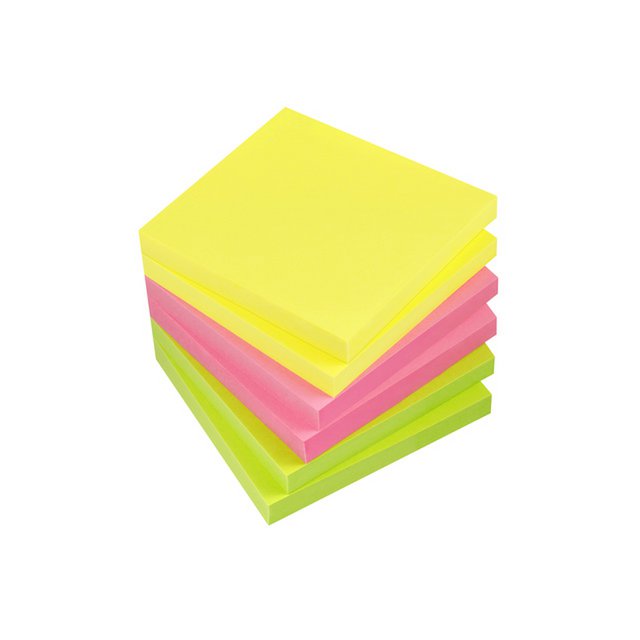 Info notes 75x75mm ass. kleuren pak 6 blok geel, rose, groen