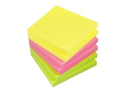 Info notes 75x75mm ass. kleuren pak 6 blok geel, rose, groen