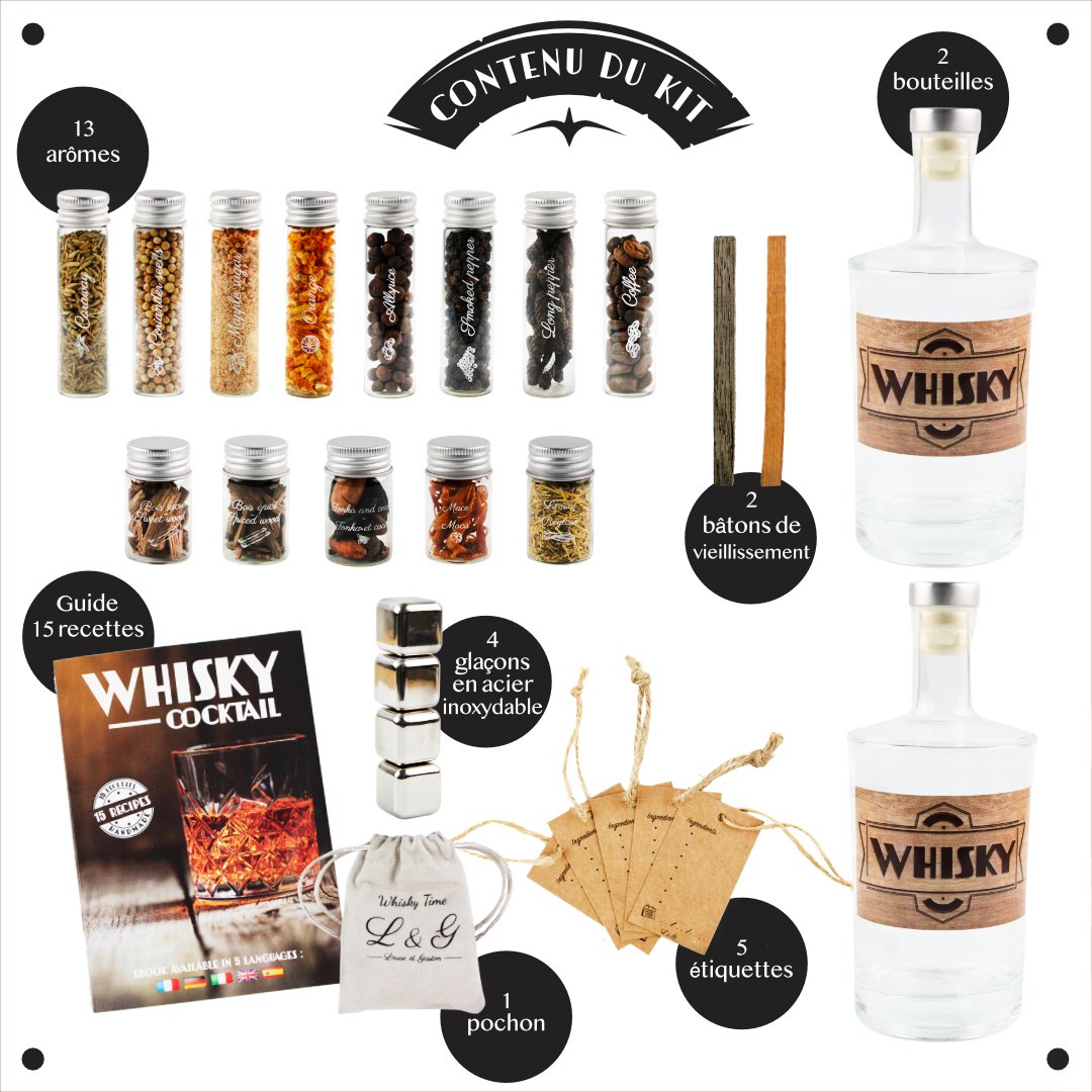 LOUISE & GASTON® Arranged Whiskey preparation and tasting kit - Gift Ideas - Original DIY Whiskey Gift Box - Christmas, Birthday - Made in France - Quality Ingredients and Accessories