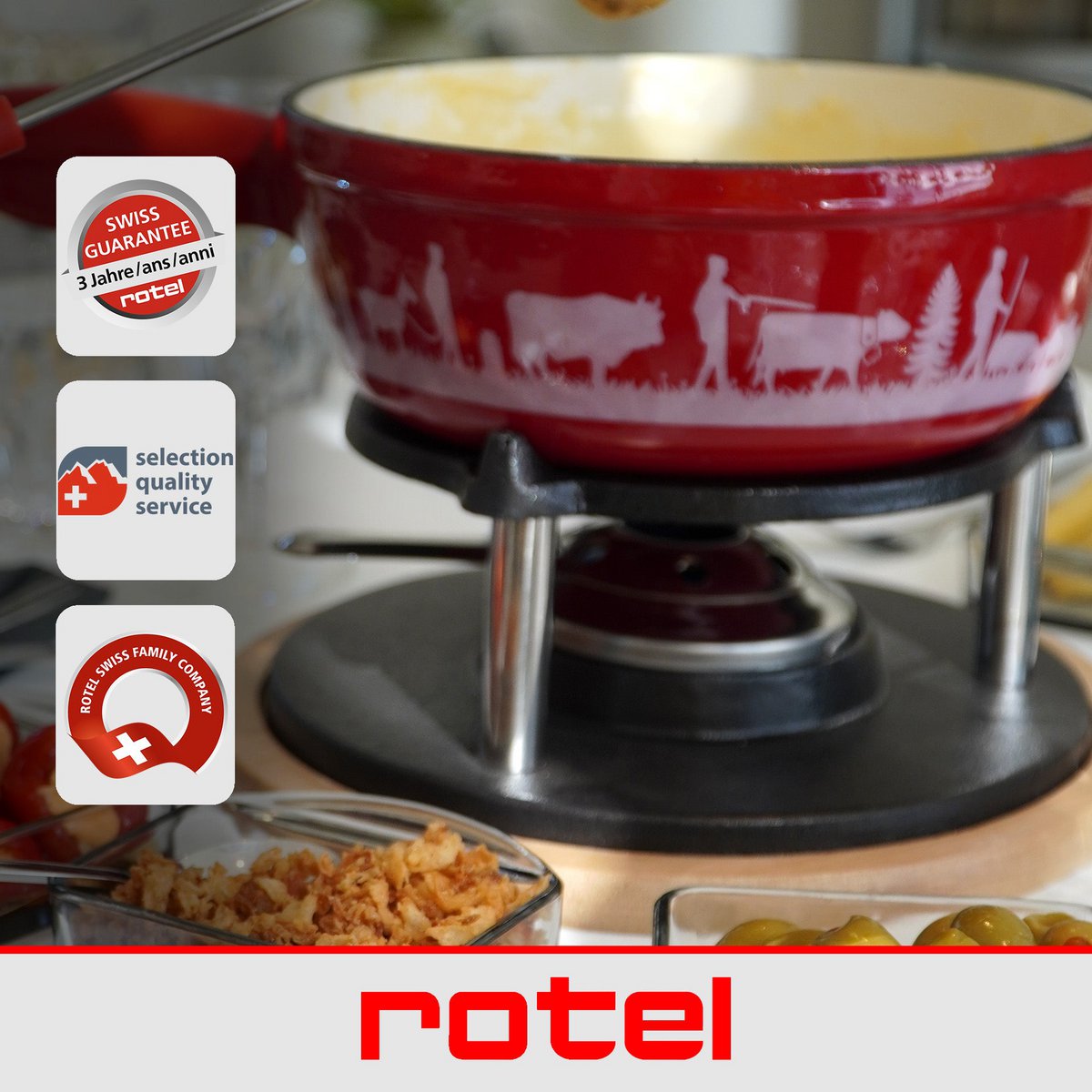 Zestaw do serowego fondue dla 6 osób i 2 kieliszków żelowanego alkoholu Rotel Swiss Tradition
