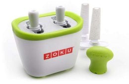 White and green ice cream maker with two molds for making quick popsicles.