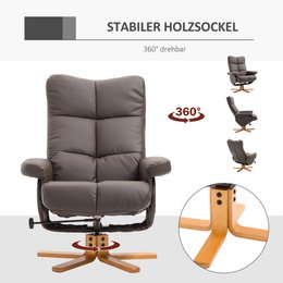 Relaxation chair with stool, 360° rotating TV chair with reclining function, reading chair for bedroom, living room, faux leather, brown