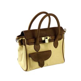 K0042ALCB | Mini-Handtasche aus Canvas/echtem Leder, hergestellt in Italien. Abnehmbarer Schultergurt. Befestigungen mit Karabinerhaken aus Metall in Antikmessing – Seilfarbe – Maße: 24 x 20 x 12 cm