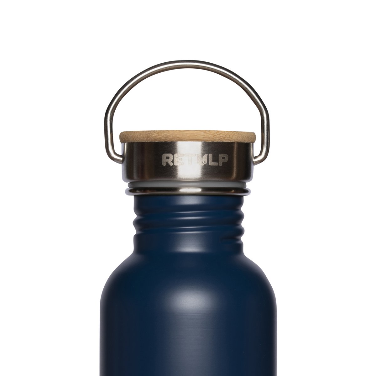 RVS drinkfles bamboe dop 500 ml steel BLUE