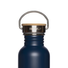 RVS drinkfles bamboe dop 500 ml steel BLUE